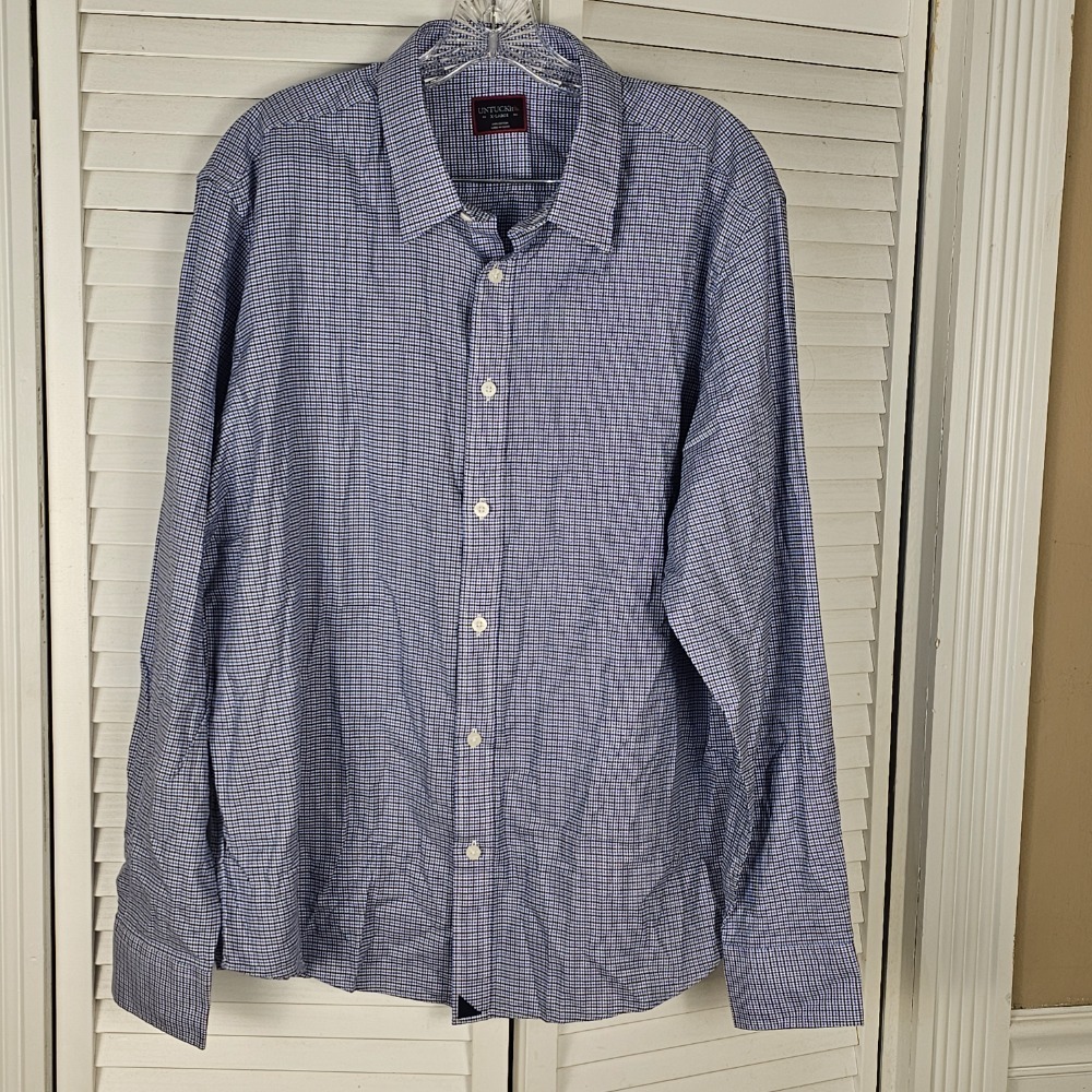 Untuckit Mens Blue Black Ansellmo Long Sleeve Button Down Shirt XL